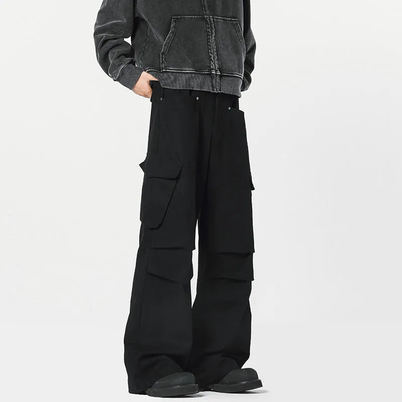 Men's straight-leg trousers with high-waist design and micro elasticity in retro streetwear style