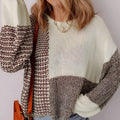 Dark khaki colour block loose sweater with long sleeves and a back tie fastening