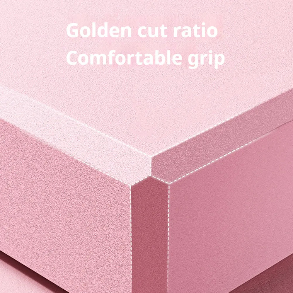 High-density EVA foam yoga block measuring 23x15x7.6cm with twelve grip ridges in solid colour