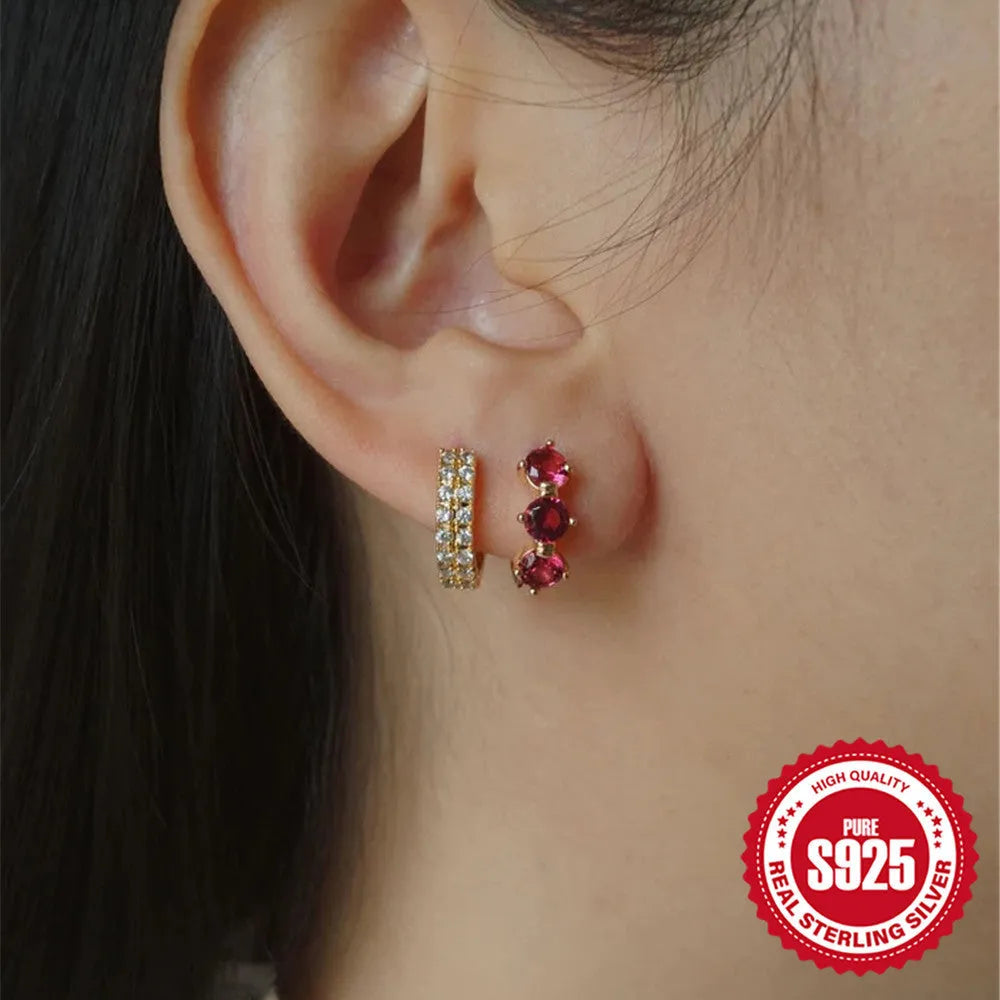 Sterling silver sunflower earrings with geometric design and inlaid zircon stones in golden three diamonds colour