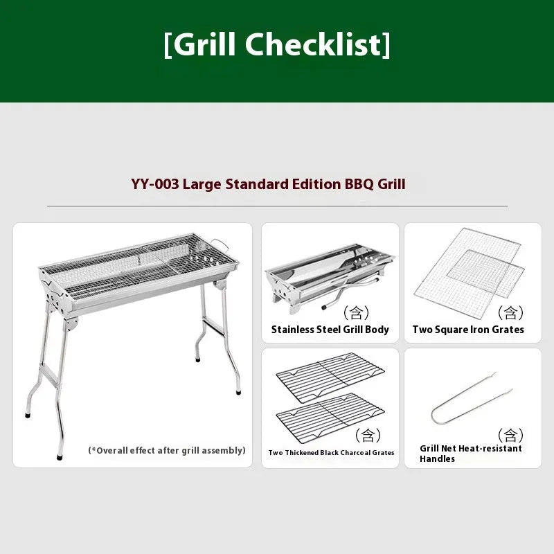 Large stainless steel turnover barbecue oven with charcoal grill and cooking accessories.