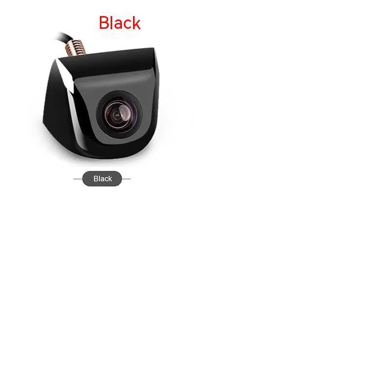 Black metal waterproof car rearview camera with lens and integrated cable for parking assistance.
