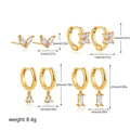 Copper plating zircon geometric square earrings four-piece set gold silver colour women's jewellery