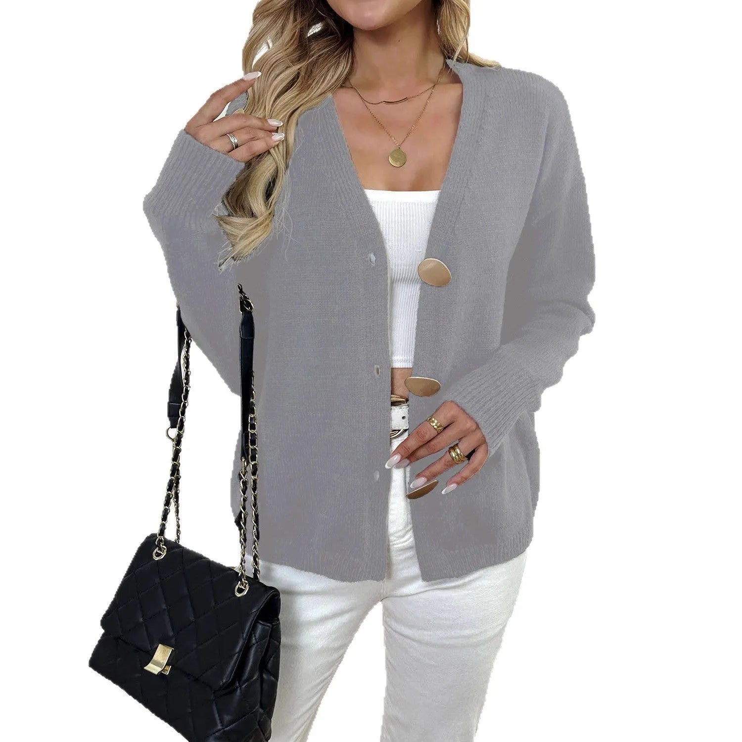 Women's deer plush long sleeve coat with princess sleeves in street hipster style, black or grey colour options