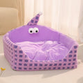 Green triangular hat-shaped sponge pet bed for cats, shown disassembled for washing.