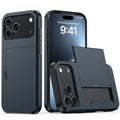 Apple iPhone phone case with sliding card cover in Army Green colour showing card slot