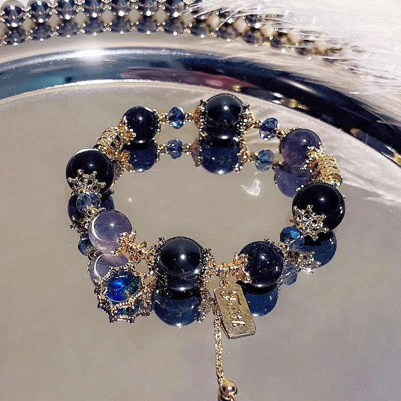 Women's galaxy colour bracelet with snowflake pendant and bow charm, alloy electroplated jewellery