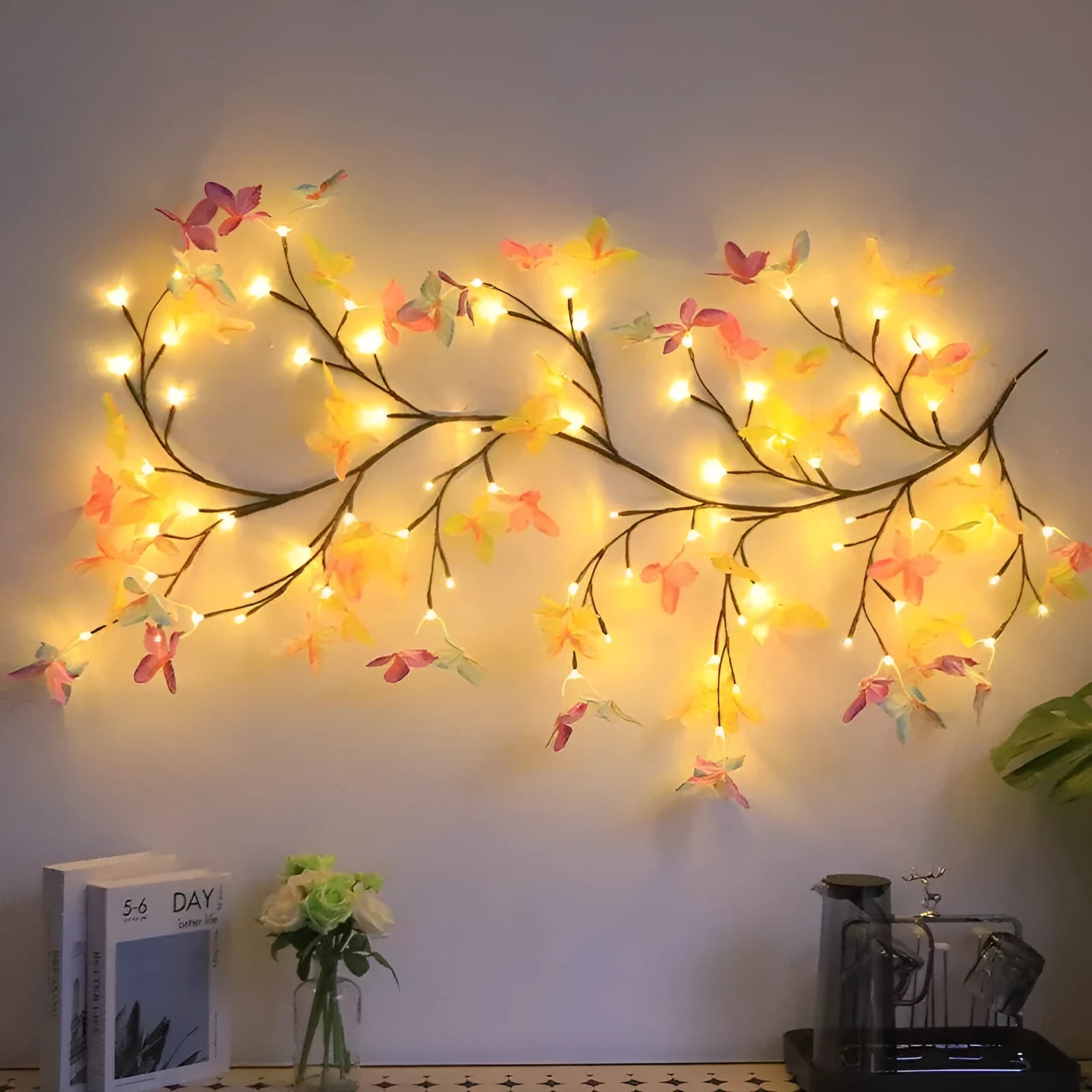 1.8m tall LED butterfly tree rattan lamp with flexible branches and colour-changing lights
