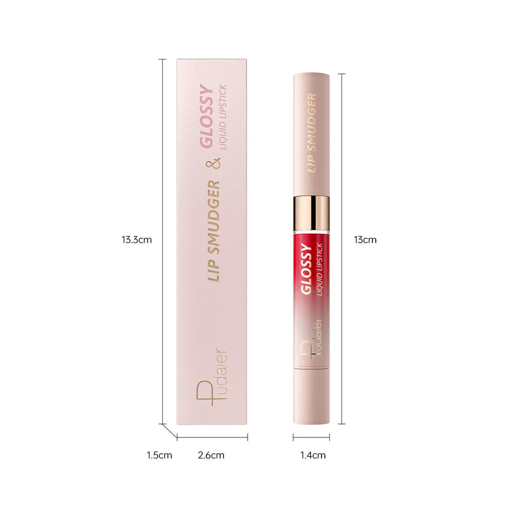 Double-headed matte lipstick showing two complementary colours on opposite ends