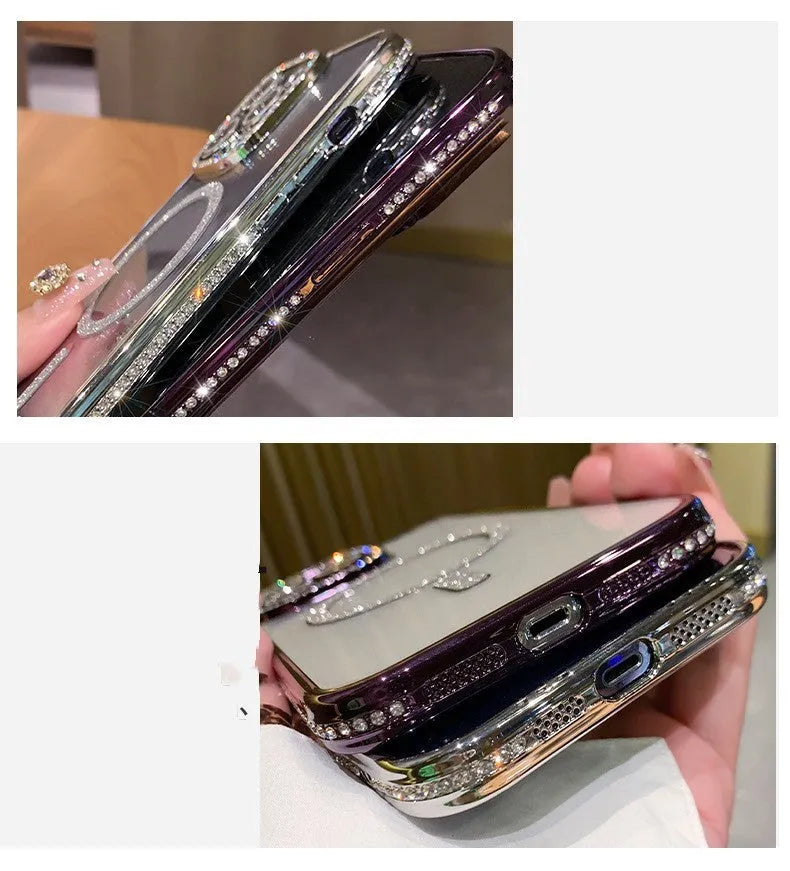Wireless magnetic drop-resistant iPhone case in soft silicone with electroplated finish, shown in deep purple colour.
