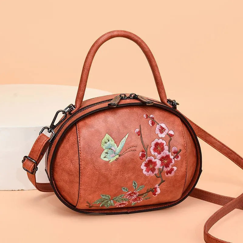 Chinese style embroidered handbag in green with ethnic pattern, PU material, shoulder bag for women