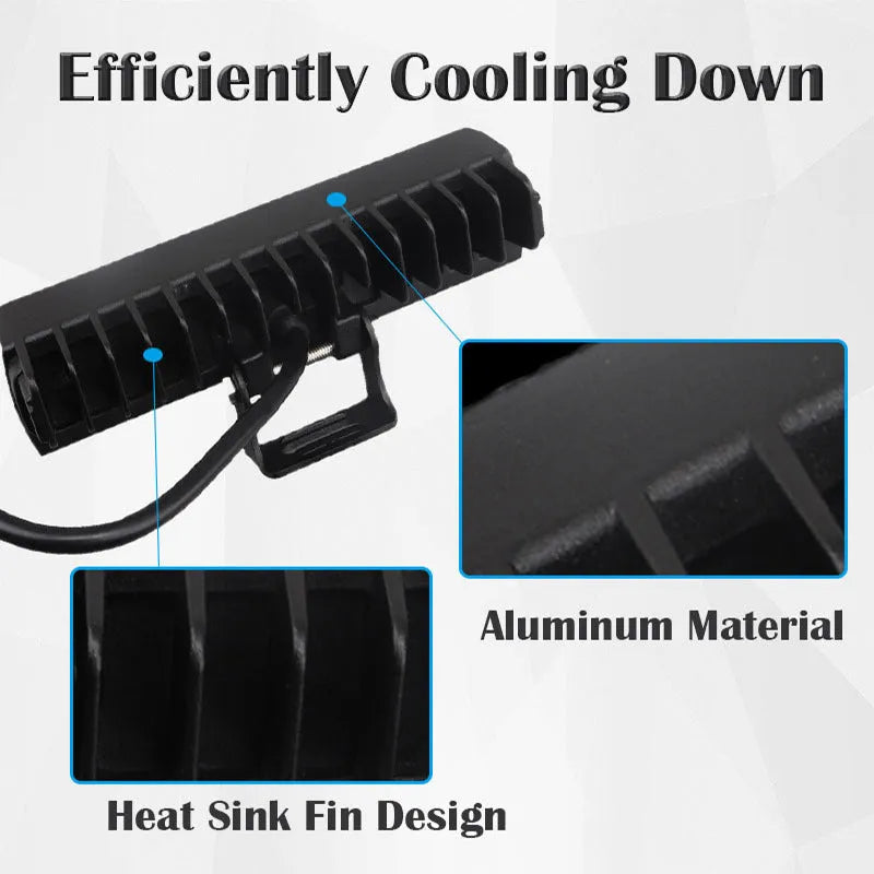 Black aluminium 7-inch 60W LED strip work light with straight-line shape