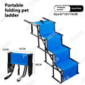 Stainless steel folding dog ladder in navy blue, unfolded showing four steps.