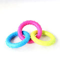 TPR rubber three-chain link dog molar chew toy for large breed dogs on a white background.