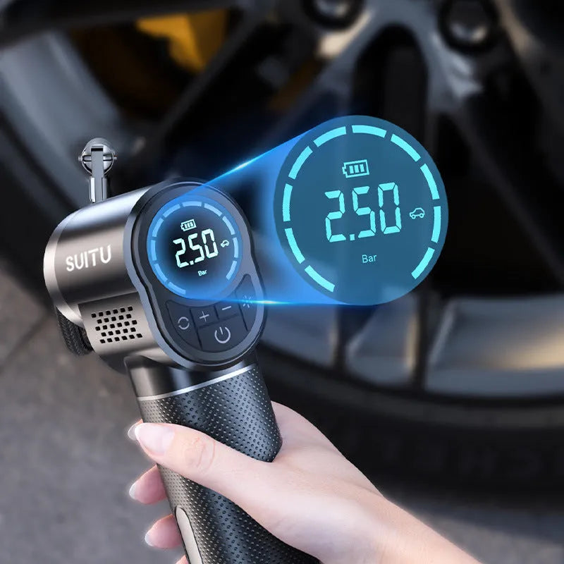 ST-5518 portable wireless car tyre inflation pump with LED light and inflation accessories