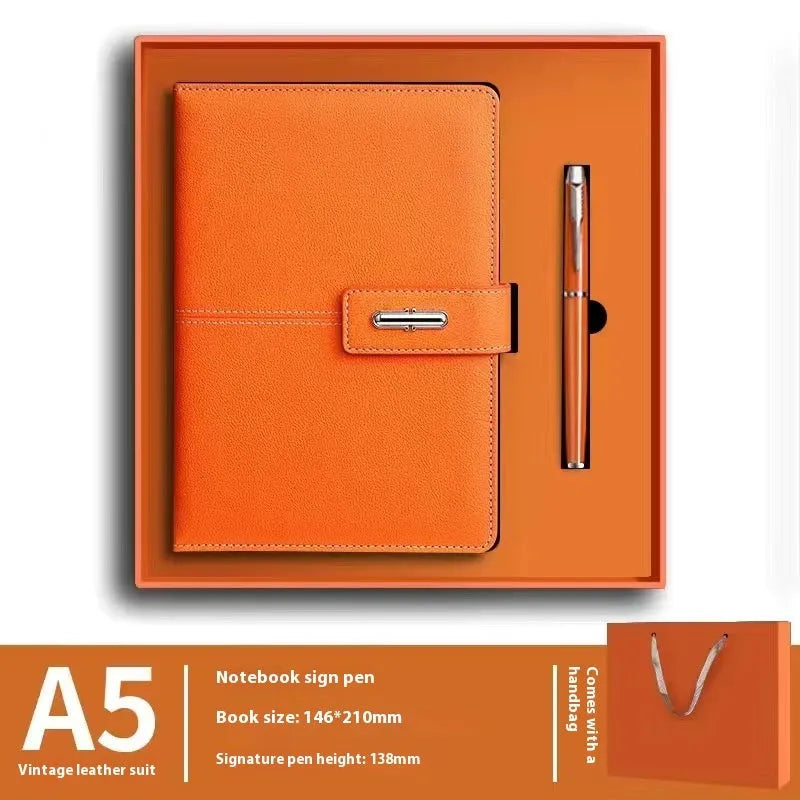 A5 size notebook with PU leather cover in various colours, showing wood-free paper inside.