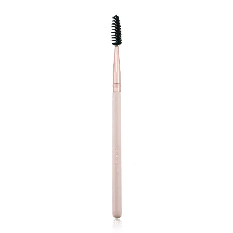 26 pink makeup brushes with wooden handles arranged in PU storage bag