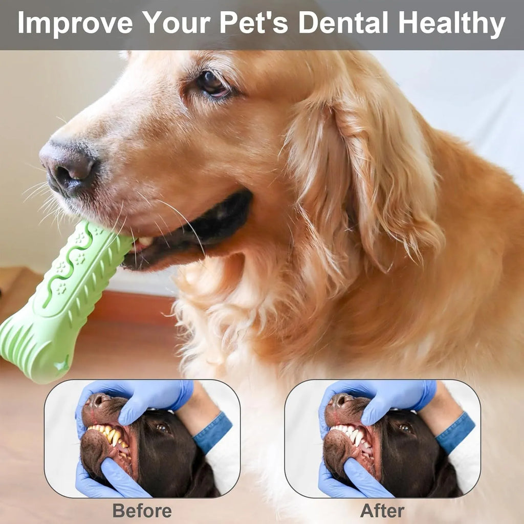 Blue natural rubber bone-shaped dog chew toy for aggressive chewers on a white background