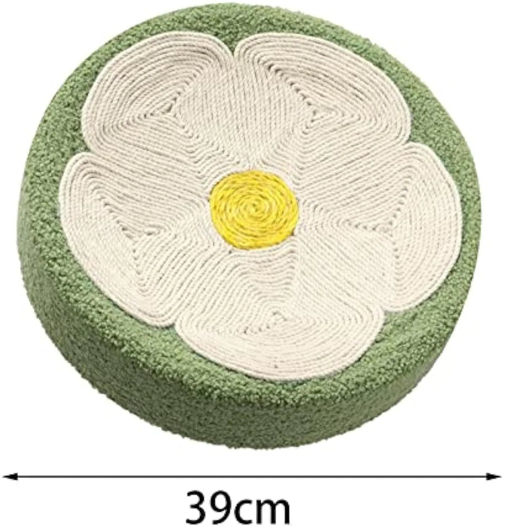 Green round sisal cat scratcher bowl lounge bed with a deep bowl shape for scratching and sleeping.