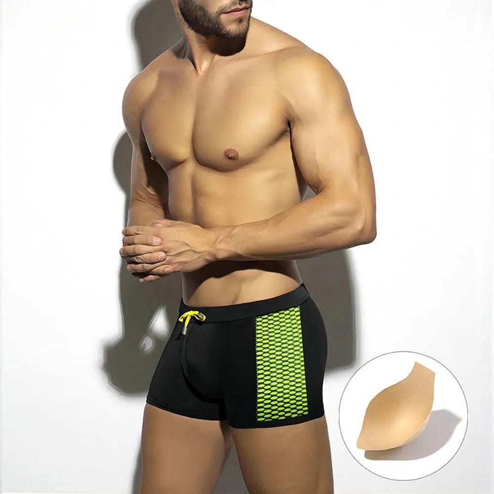 Polka dot print men's swim boxers in nylon with polyester lining