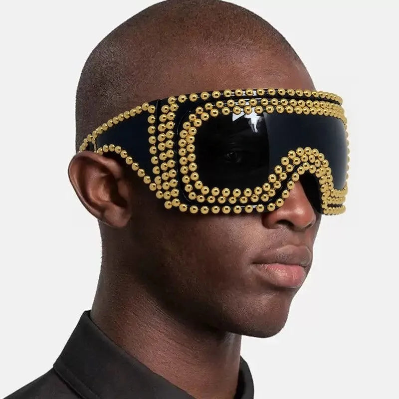 Men's square rivet sunglasses with super large rim in gold or silver personality punk style