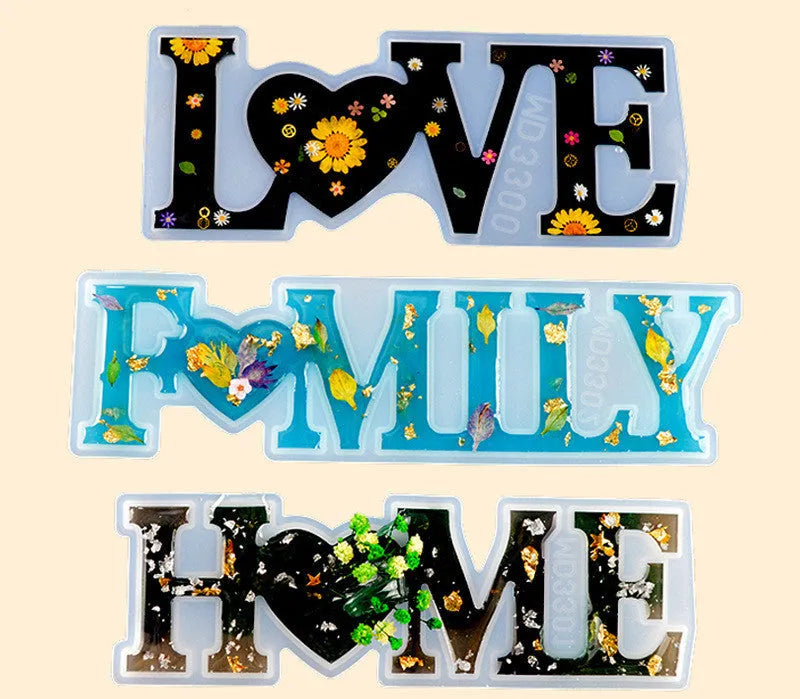 Silicone epoxy mould with raised English letter patterns for resin jewellery making