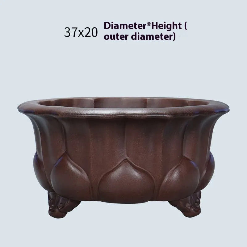 Antique-style purple sand succulent bonsai pot measuring 37cm wide, 37cm long, and 20cm high.