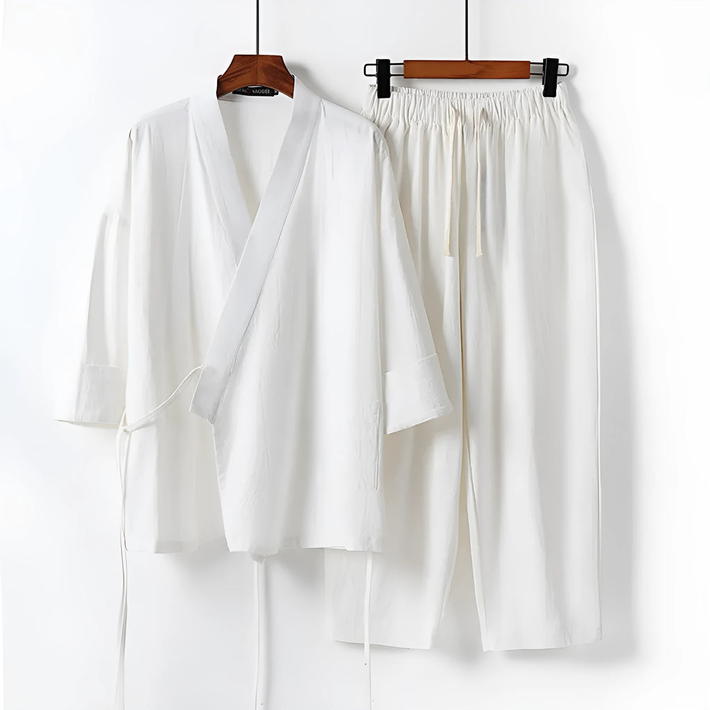 Cardigan hanfu two-piece suit in cotton linen blend traditional Chinese clothing