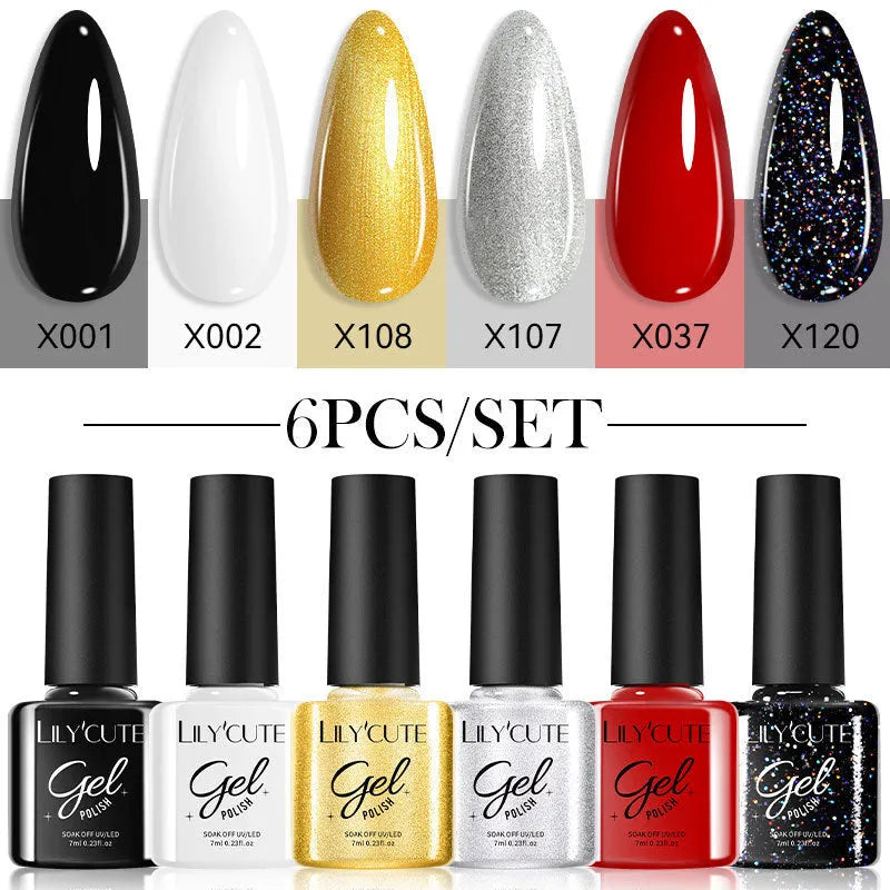 Solid colour UV gel nail polish set with glitter effect in 20 nude shades