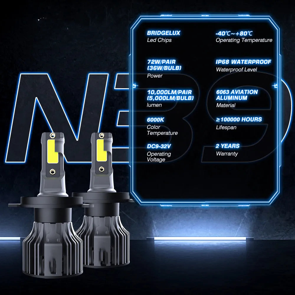 6000K white LED car headlight bulb with adjustable chuck and non-polarity plug