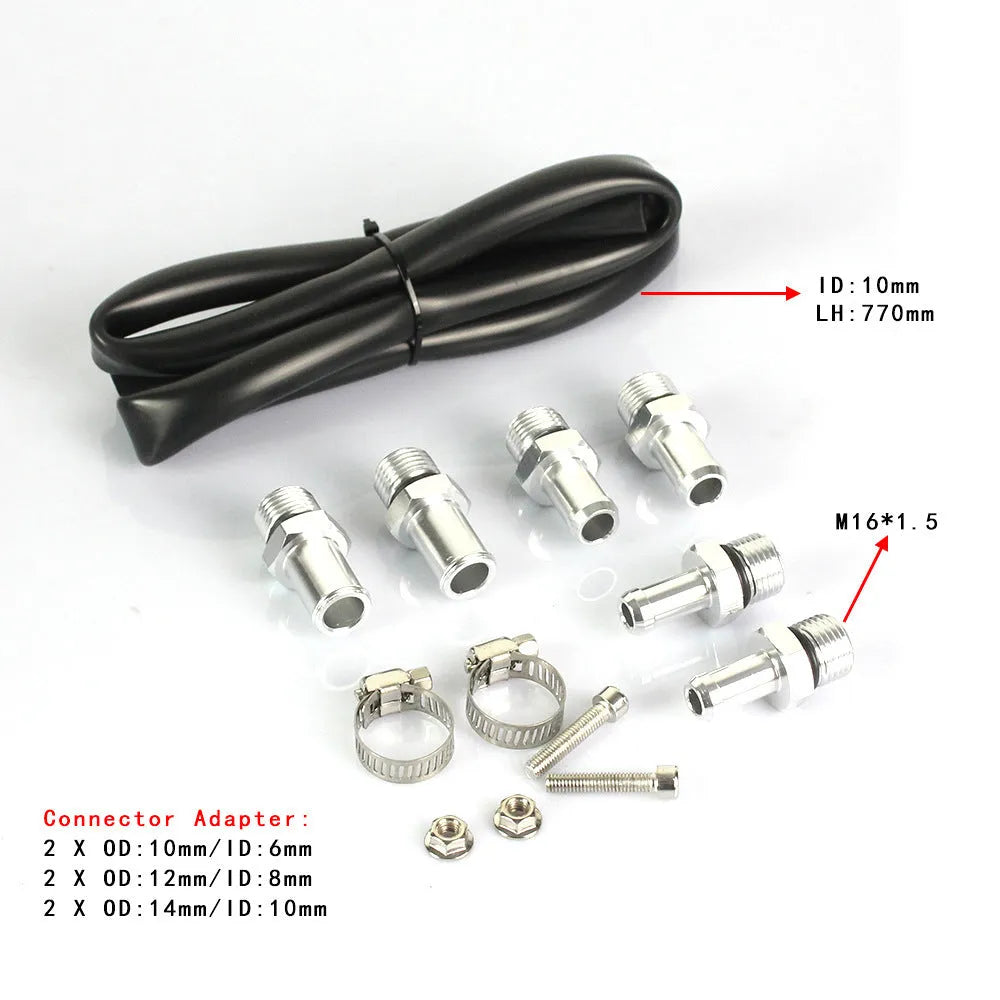 Aluminium alloy engine oil breather pot with air filter in choice of black, blue, red, or silver.