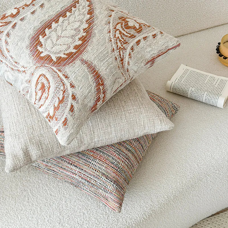 American-style jacquard woven sofa cushion cover with paisley pattern in amber colour