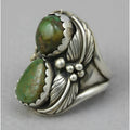Turquoise geometric women's ring with inlaid design on alloy band