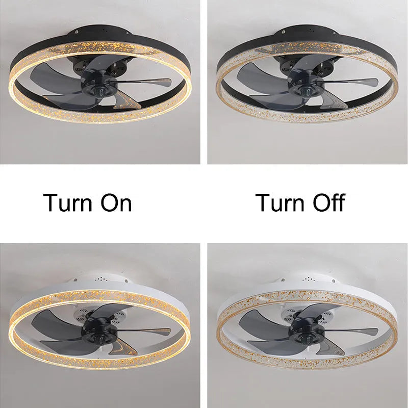 Nordic style ceiling fan with integrated LED lighting and remote control in coffee gold finish