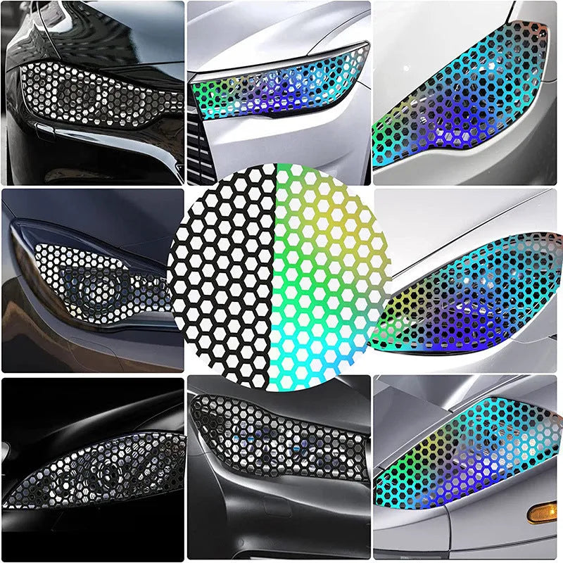 Black honeycomb pattern vinyl sticker sheet for car taillight decoration, measuring 48 by 30 centimetres.