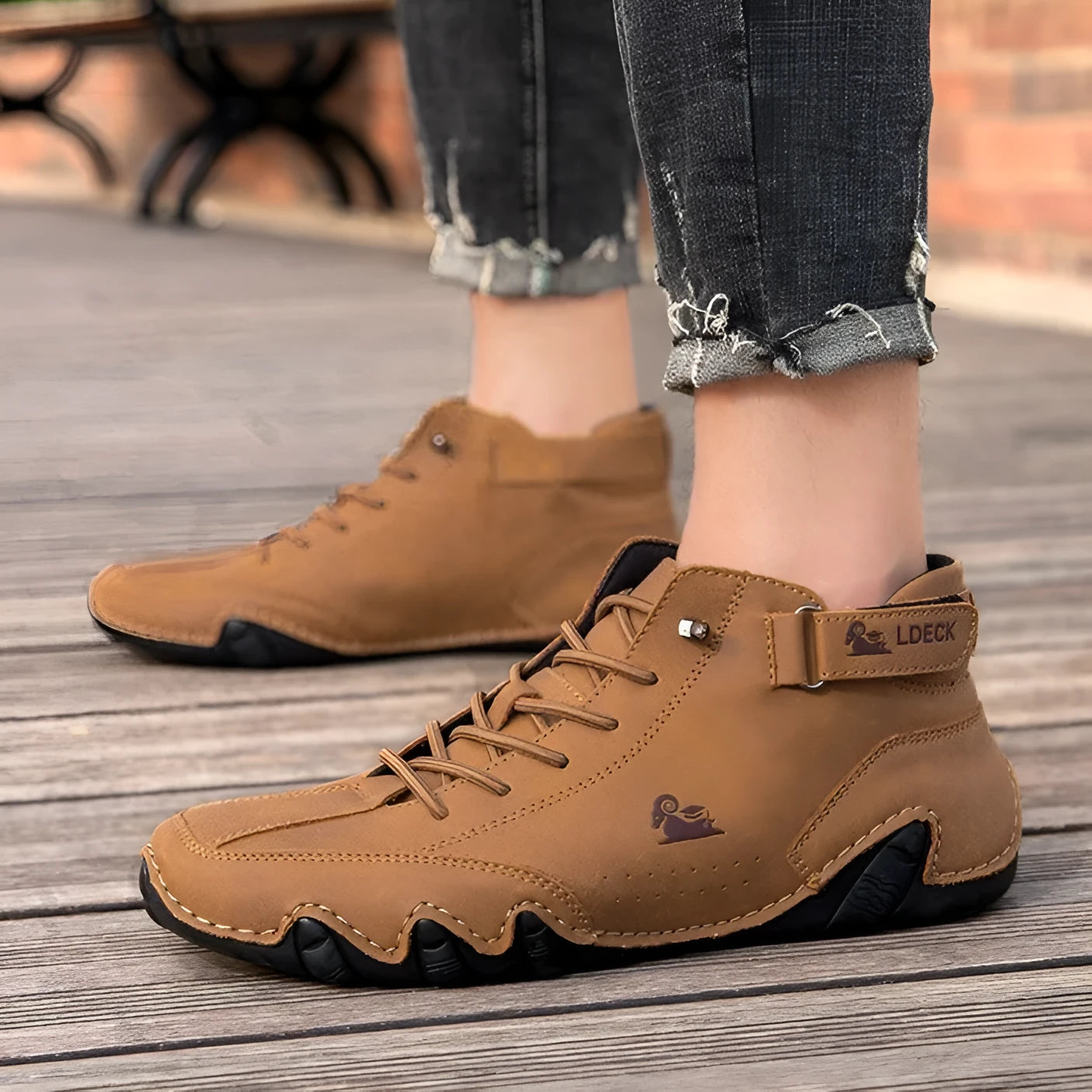 Octopus men's khaki high-top shoes with a microfiber upper and rubber sole.