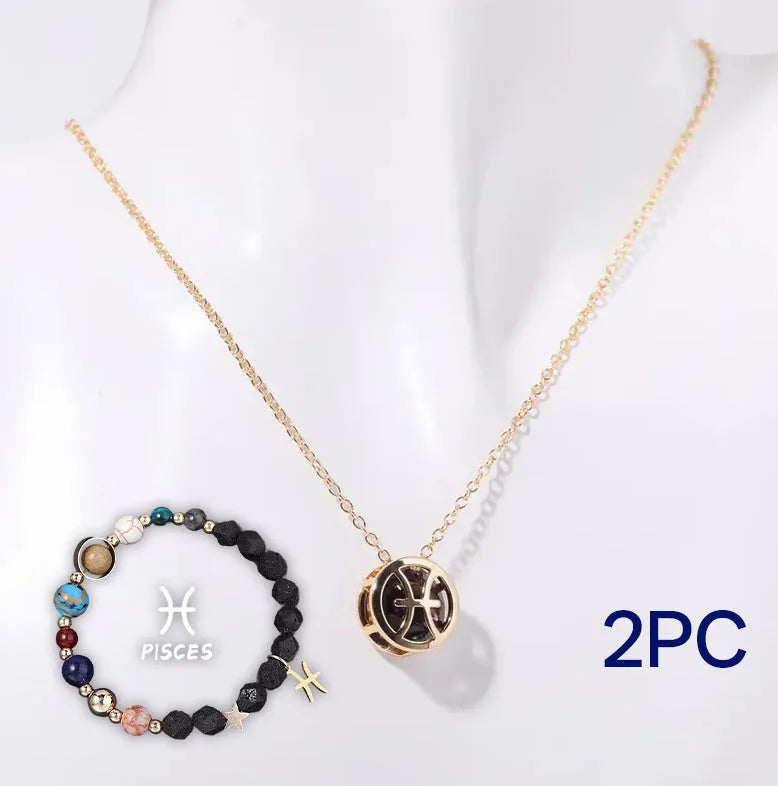 Natural stone beaded necklace and matching bracelet set on a neutral background.