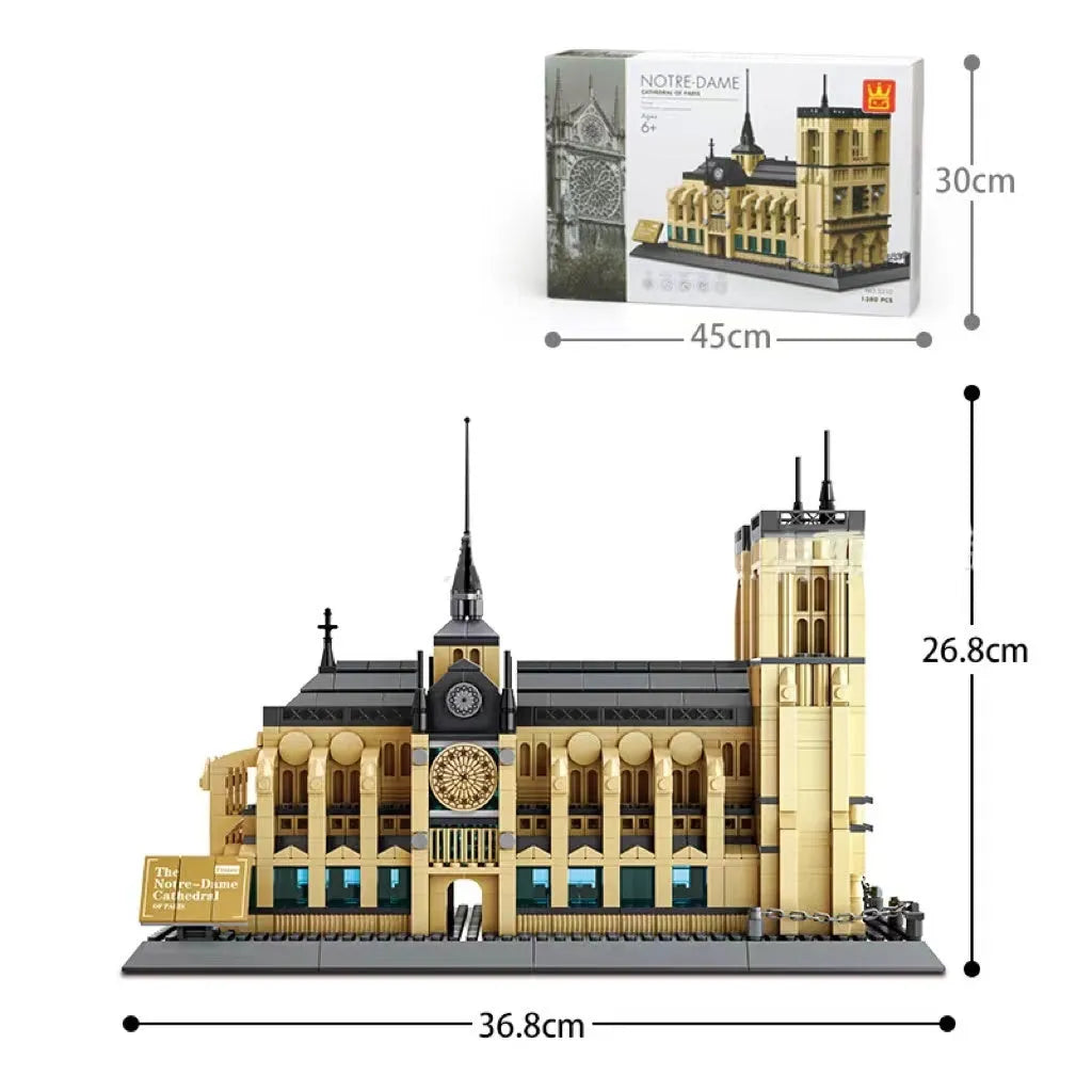 Wange building blocks set with over 800 pieces for constructing architectural landmark models.