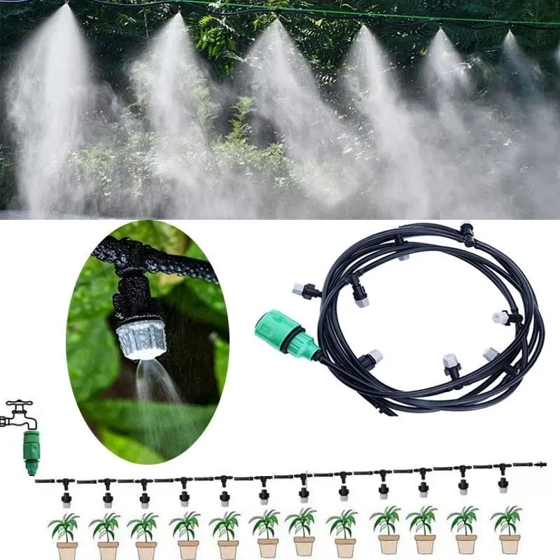 10 metre garden irrigation hose system with 10 micro spray nozzles for mist watering