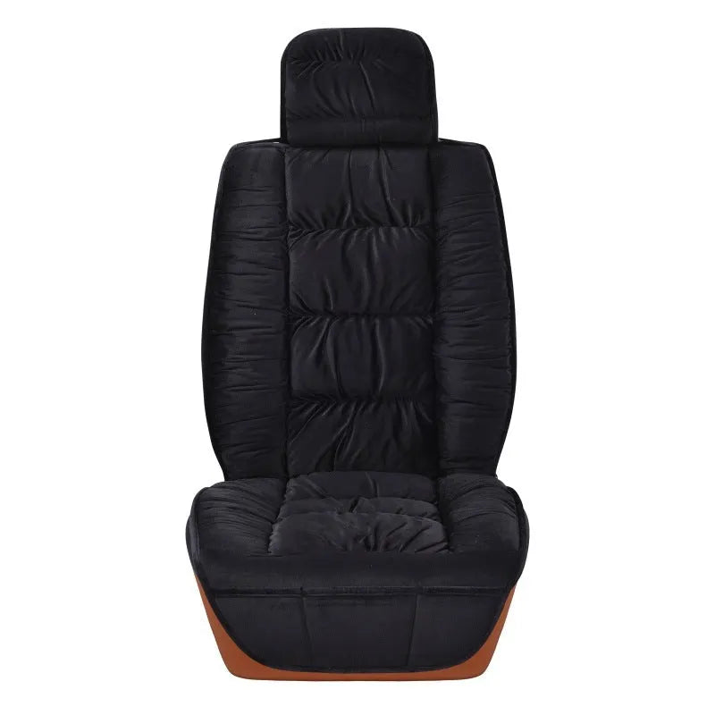 Winter car seat cushion with plush texture in various colours on a car seat