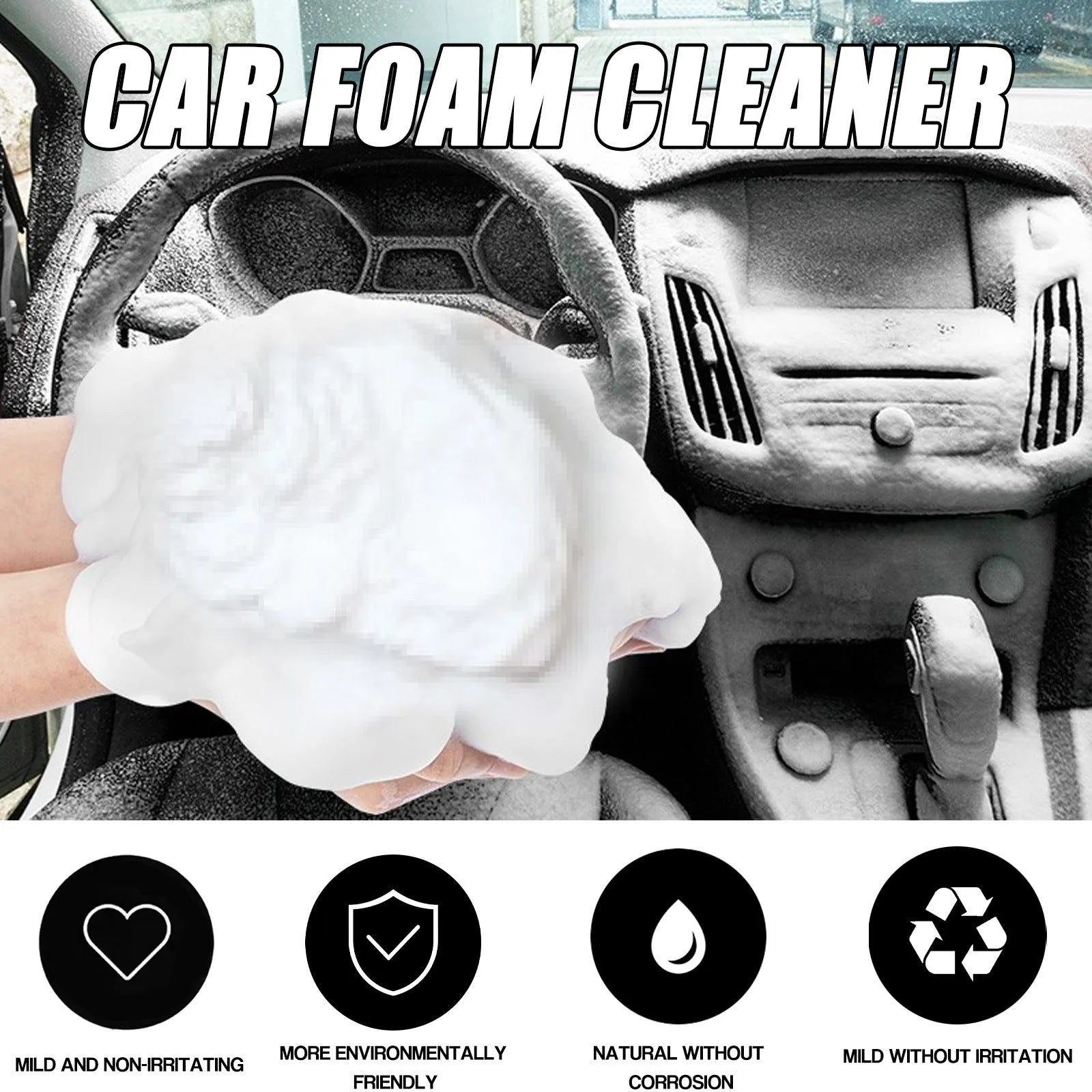 Car interior foamed cleaner kit with 60ml bottle and 10cm sponge for wash-free cleaning