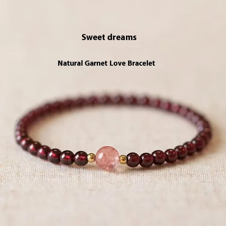 Women's U-shaped garnet bracelet in 18mm size with polished beads