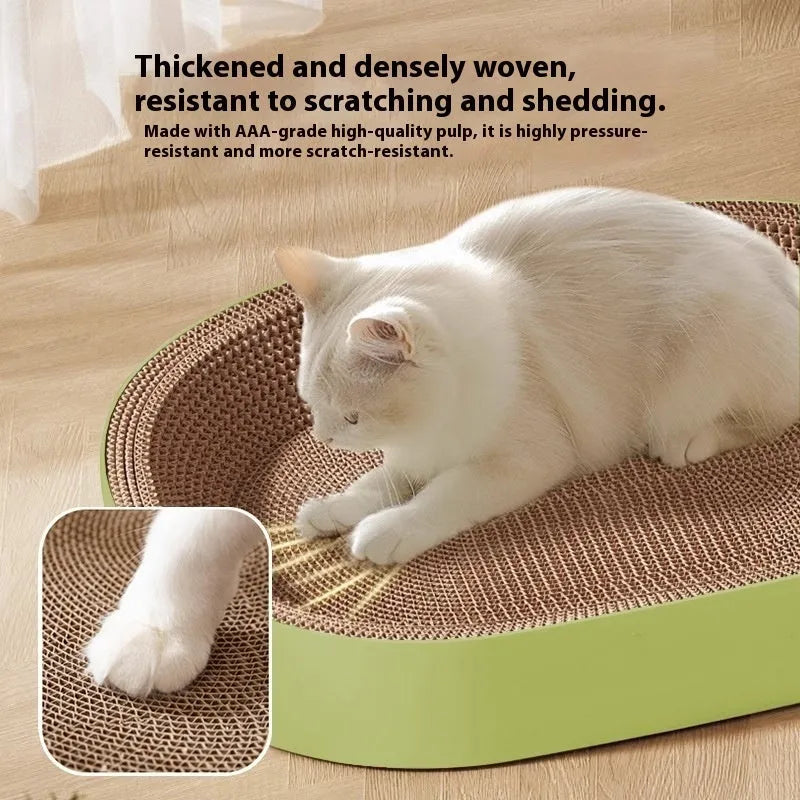 Green oval corrugated paper cat scratch board with 55cm diameter cat nest