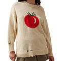 Women's beige acrylic jacquard sweater with round neck and long sleeves
