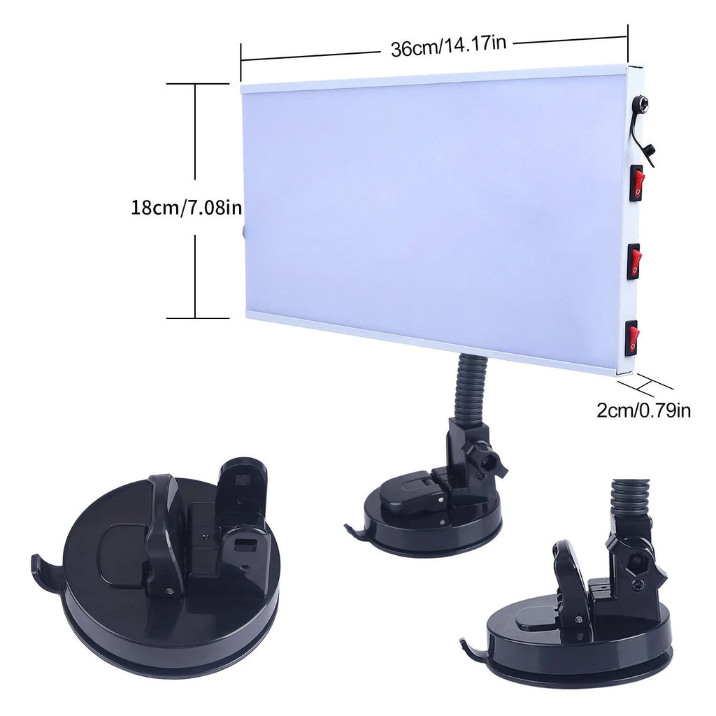 White car dent repair detector suit with concave inspection light for professional bodywork assessment