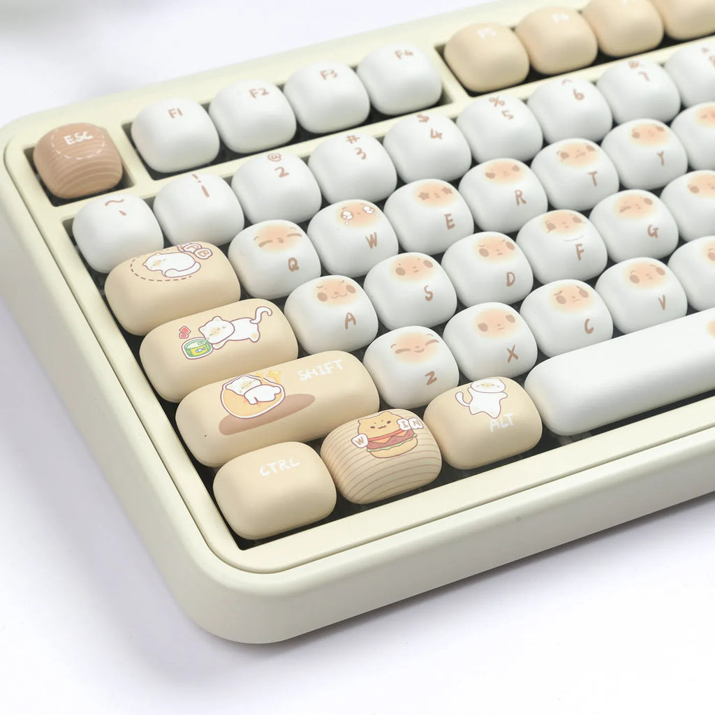 Steamed bread cat theme PBT key cap set with 26 keys for mechanical keyboard customisation