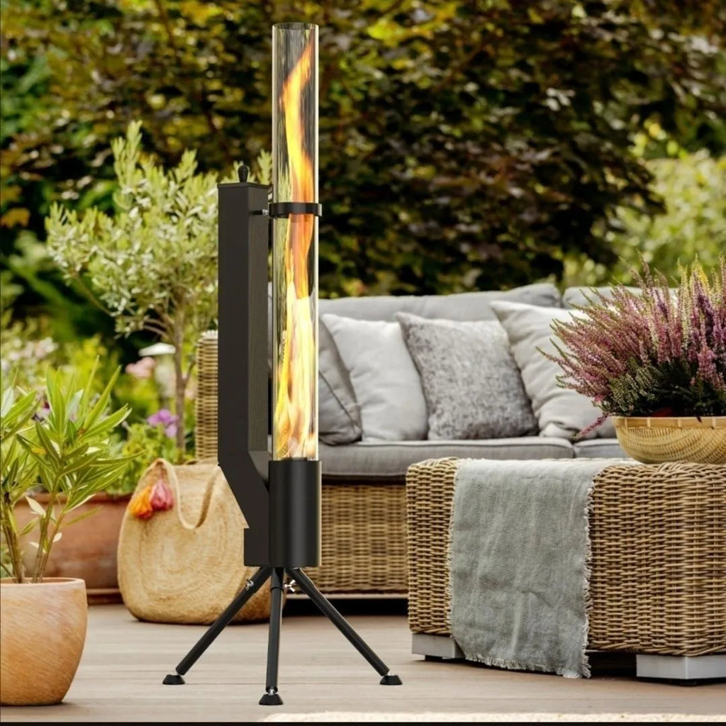 Vertical rocket furnace wood burning heating stove with iron construction for courtyard use