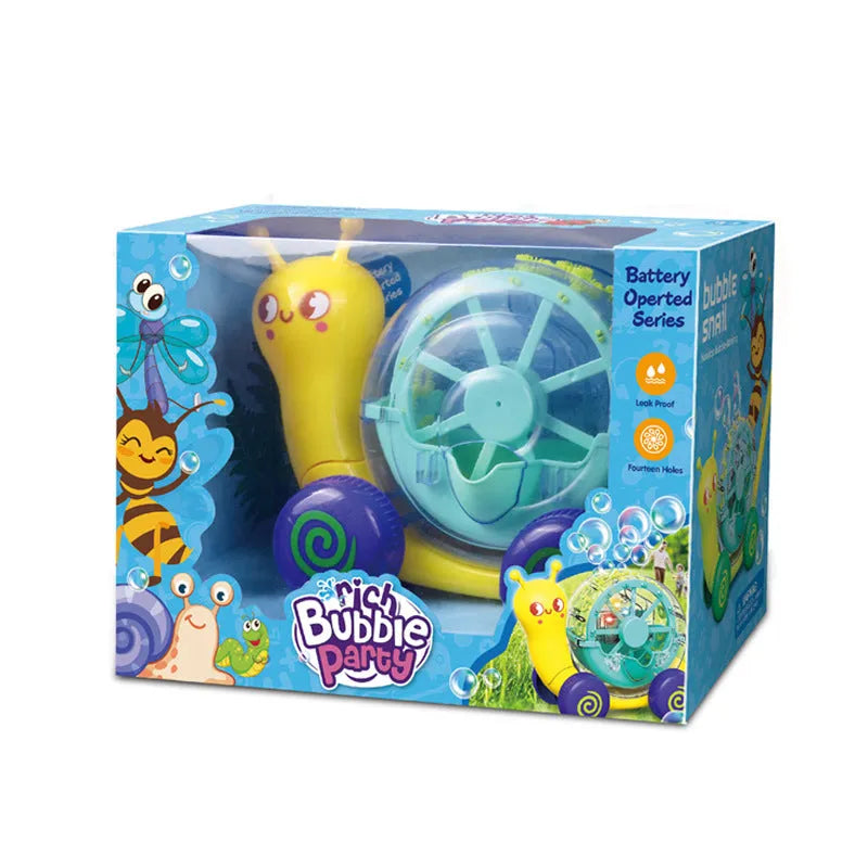 Electric automatic bubble machine snail cart in green and yellow for kids aged 4-6