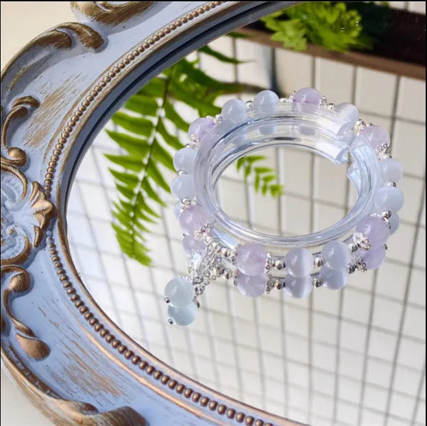 Handmade opal amethyst crystal bracelet with moon-shaped beads over 20mm