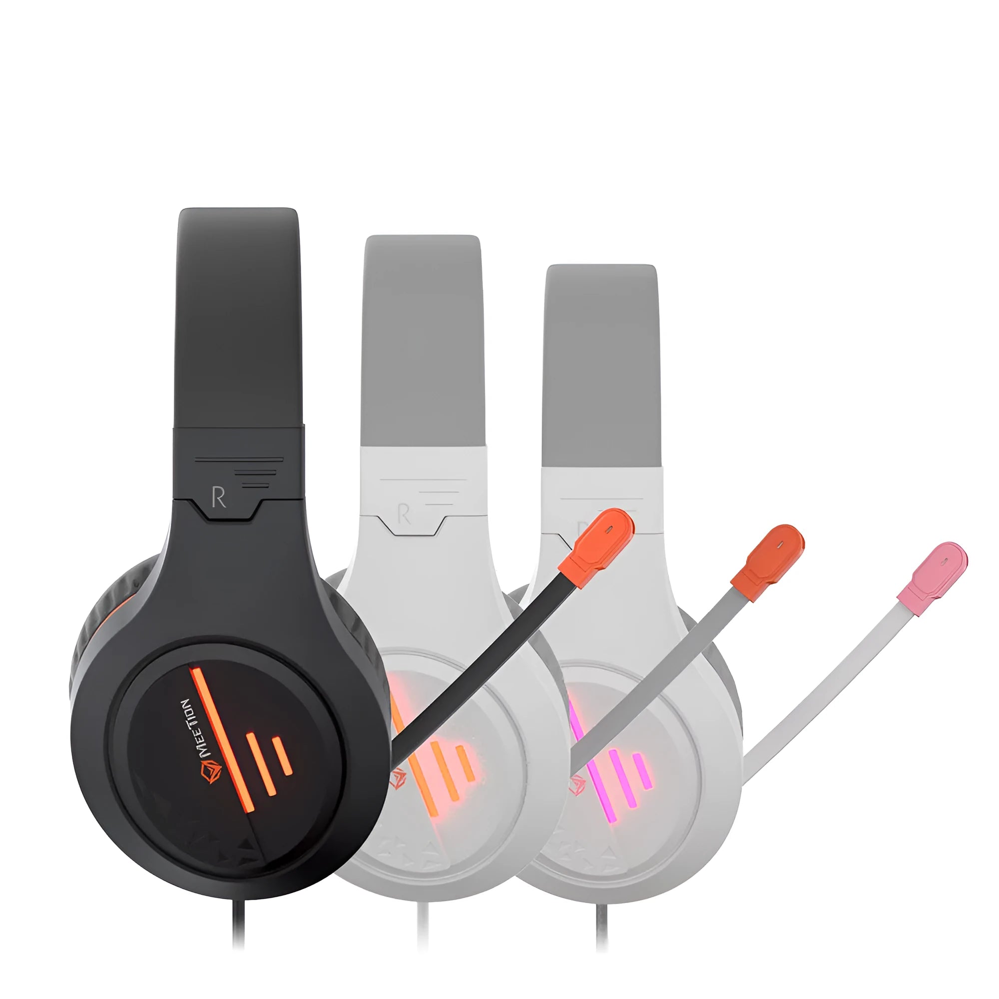 Lightweight backlit gaming headset with adjustable headband, shown in black orange colour.